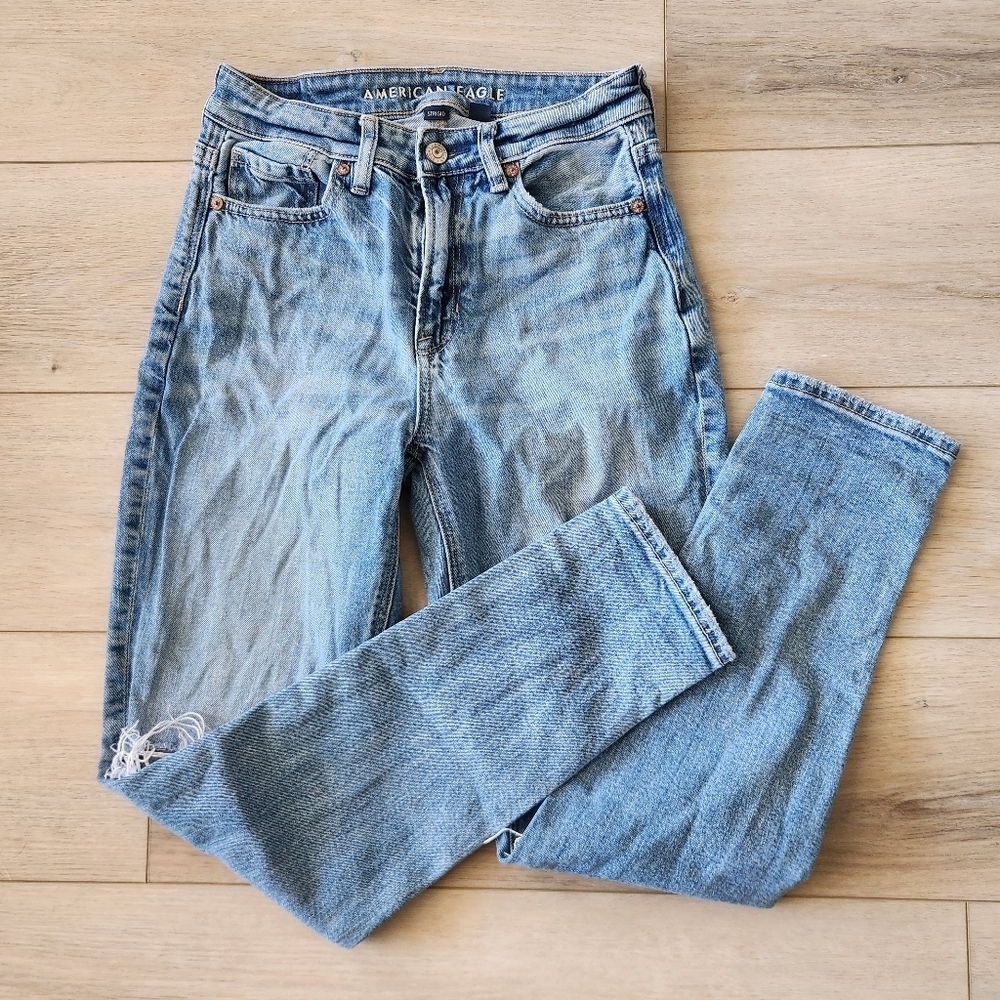 American Eagle Mom Jean Womens Size 0 Distressed Light Wash Denim